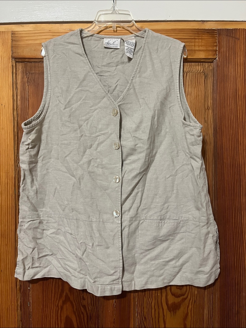 Kathie Lee Collection Sleeveless Button-Front Vest Linen/Cotton